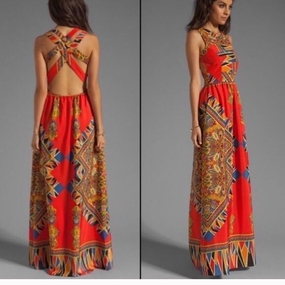 Lovers + Friends Red Geometric Kitty Cat Maxi - Picture 3 of 5